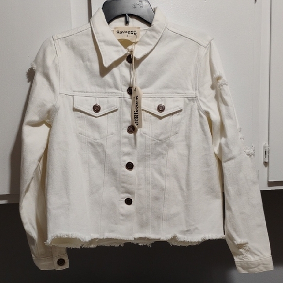 SALE! Savanna Jane Denim Distressed Jacket/Sequin Indian Head Embroidery (X1) - Picture 2 of 4